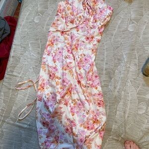 Elegant Floral corset Dress in Pink and Orange